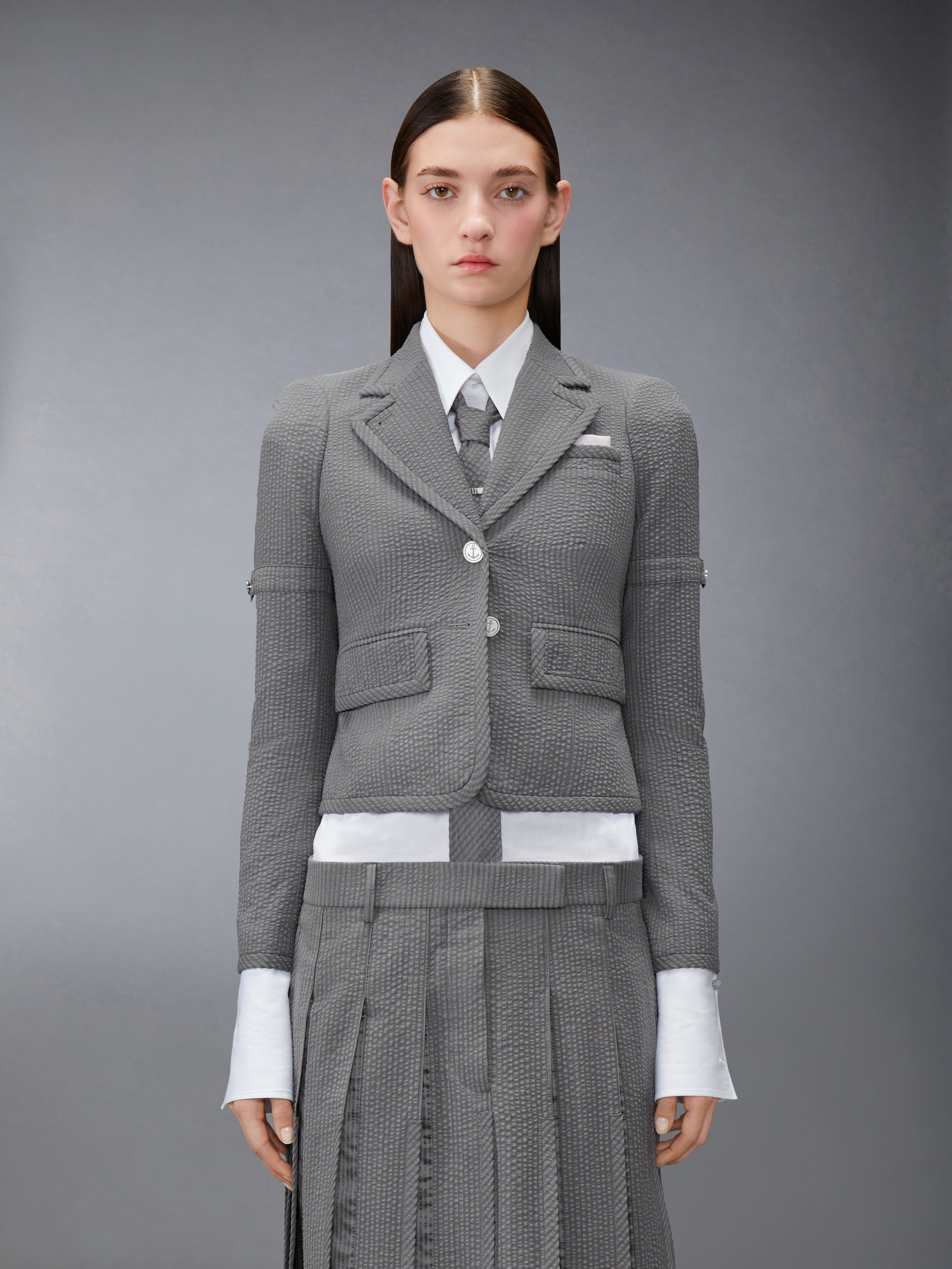 Wool Seersucker Cropped Jacket | Thom Browne