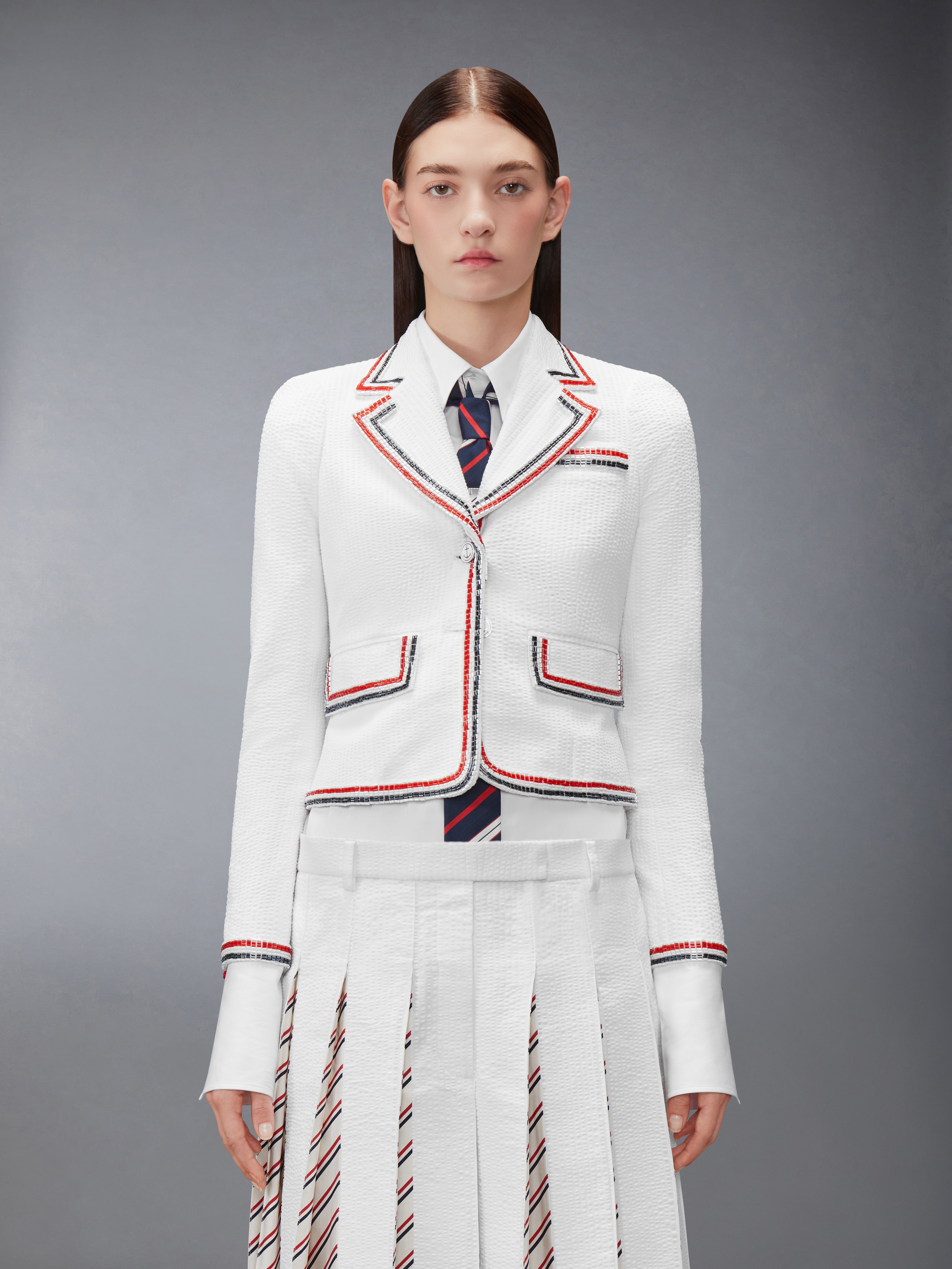 Solid Seersucker Cropped Jacket | Thom Browne