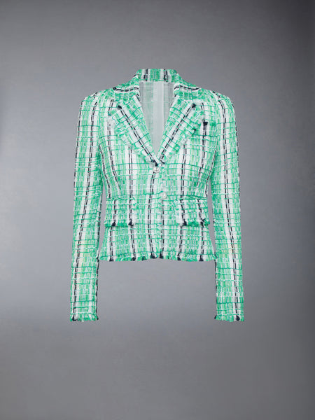 STRIPED SHEER TWEED CROPPED JACKET GREEN