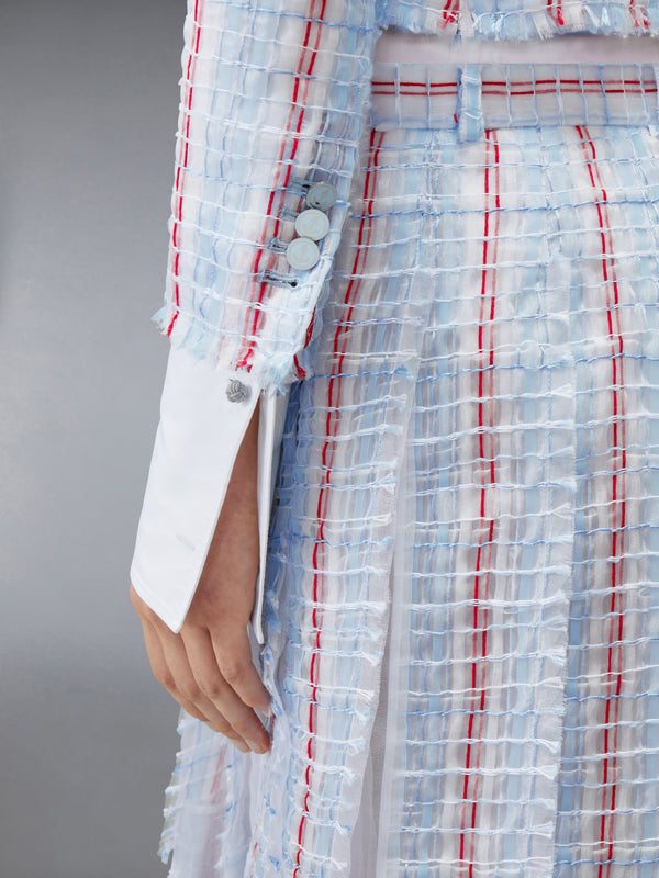 STRIPED SHEER TWEED CROPPED JACKET WITH FRAY EDGE - image 4