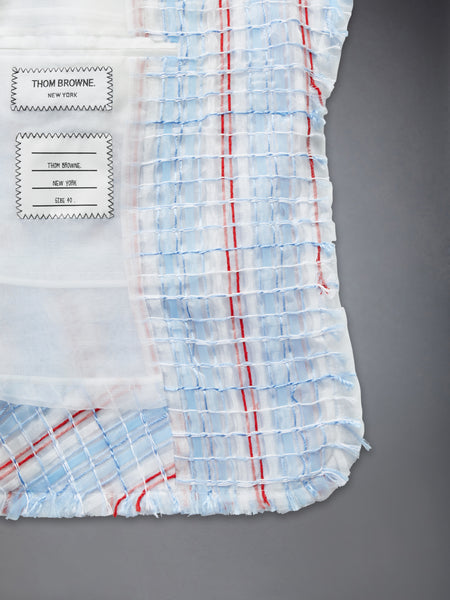 STRIPED SHEER TWEED CROPPED JACKET WITH FRAY EDGE LIGHT BLUE