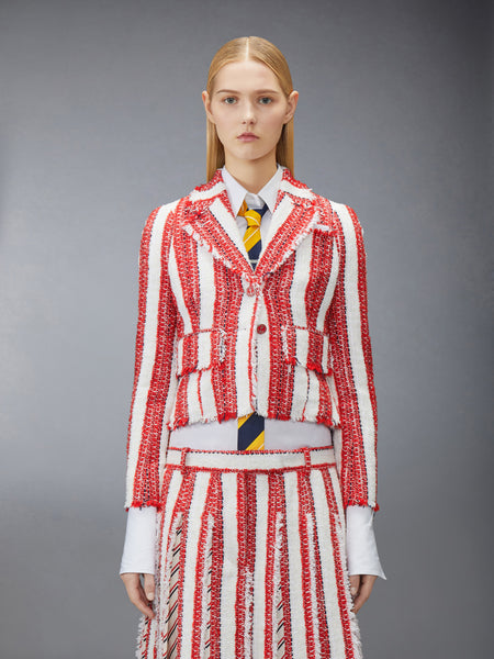 RIBBON TWEED CROPPED JACKET WITH FRAY EDGE RWBWHT