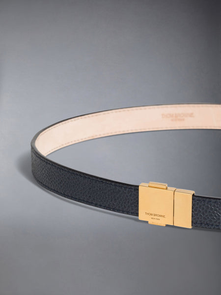 PEBBLE GRAIN LEATHER CLIP BUCKLE BELT NAVY