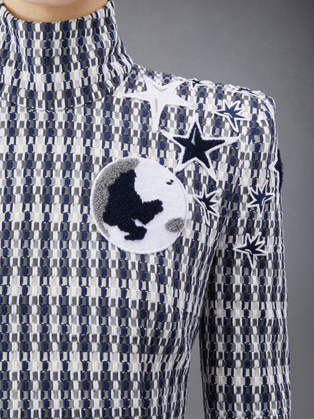 GROSGRAIN TWEED FITTED DRESS MED GREY