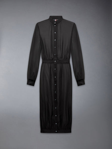 CHIFFON BUTTON PLACKET HOBBLE DRESS BLACK