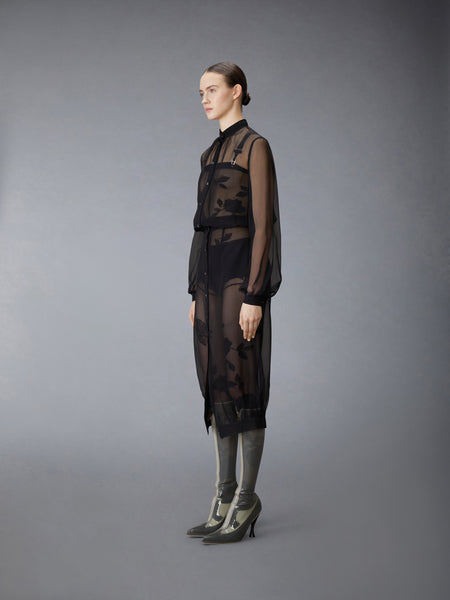 CHIFFON BUTTON PLACKET HOBBLE DRESS BLACK