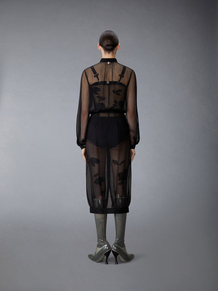 CHIFFON BUTTON PLACKET HOBBLE DRESS BLACK