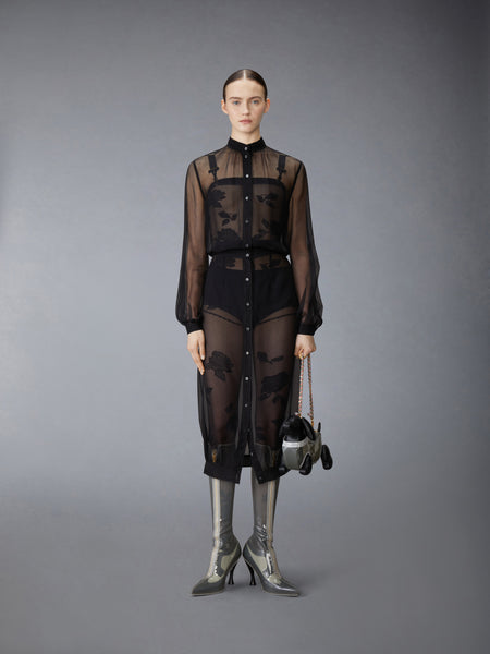 CHIFFON BUTTON PLACKET HOBBLE DRESS BLACK