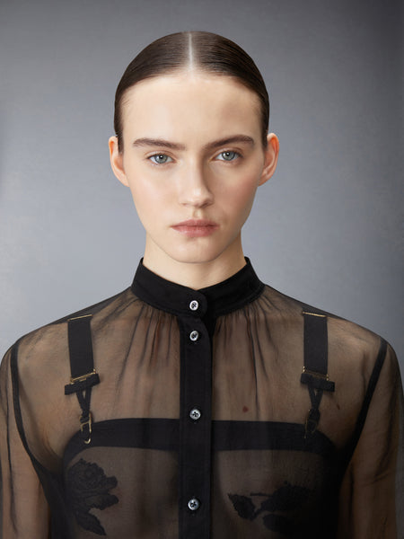 CHIFFON BUTTON PLACKET HOBBLE DRESS BLACK