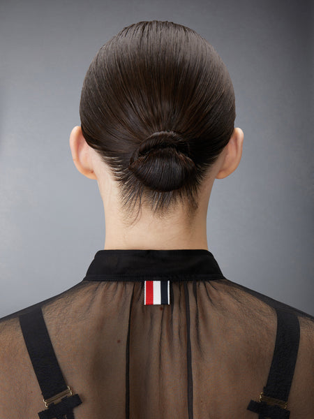 CHIFFON BUTTON PLACKET HOBBLE DRESS BLACK