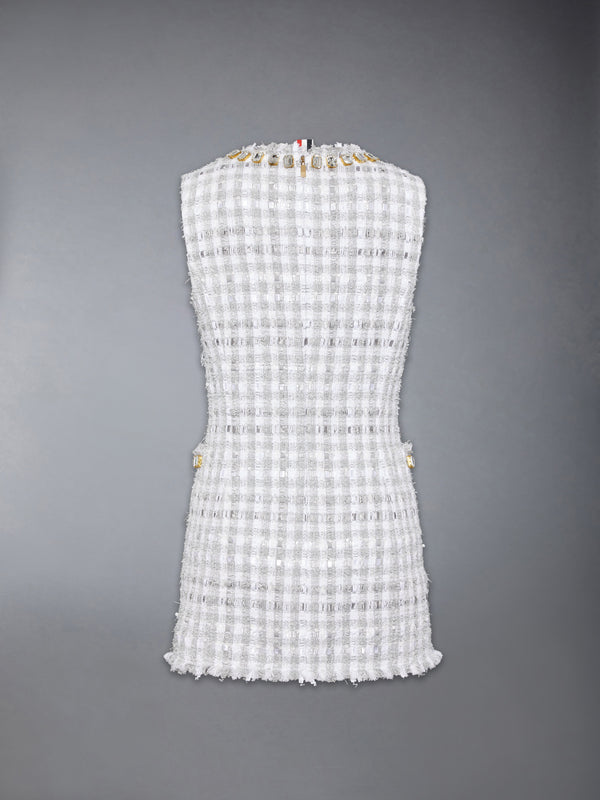 GINGHAM SATIN RIBBON TWEED MINI PENCIL DRESS WITH SWAROVSKI CRYSTAL - image 9