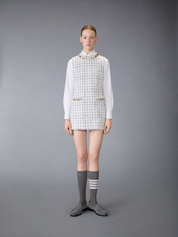 GINGHAM SATIN RIBBON TWEED MINI PENCIL DRESS WITH SWAROVSKI CRYSTAL - image 2