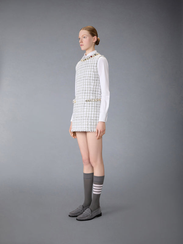 GINGHAM SATIN RIBBON TWEED MINI PENCIL DRESS WITH SWAROVSKI CRYSTAL - image 3