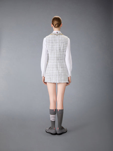 GINGHAM SATIN RIBBON TWEED MINI PENCIL DRESS WITH SWAROVSKI CRYSTAL