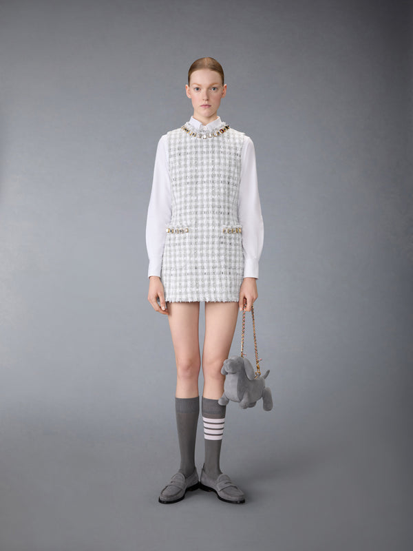 GINGHAM SATIN RIBBON TWEED MINI PENCIL DRESS WITH SWAROVSKI CRYSTAL - image 5