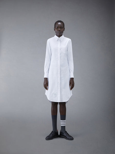 White Classic Oxford Long-sleeve Button Down Knee Length Shirtdress WHITE