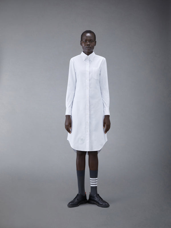 White Classic Oxford Long-sleeve Button Down Knee Length Shirtdress - featured image