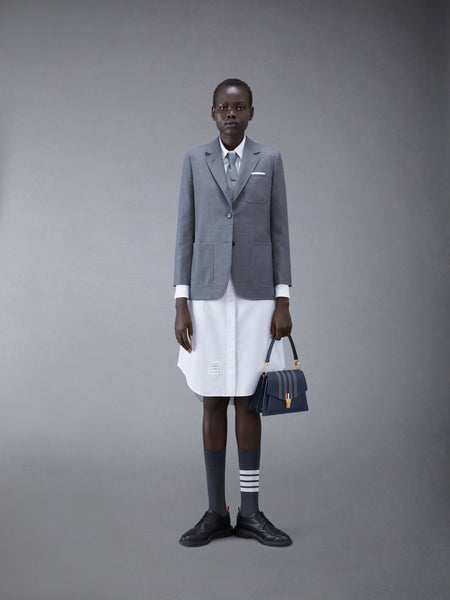 White Classic Oxford Long-sleeve Button Down Knee Length Shirtdress WHITE