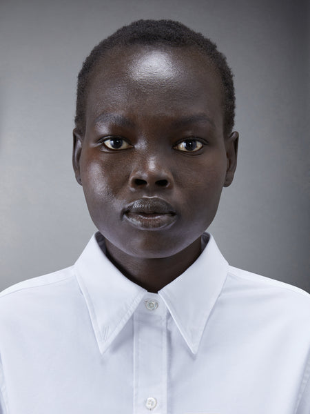 White Classic Oxford Long-sleeve Button Down Knee Length Shirtdress WHITE