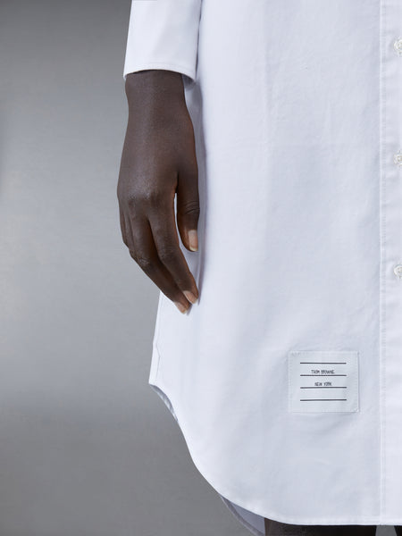 White Classic Oxford Long-sleeve Button Down Knee Length Shirtdress WHITE
