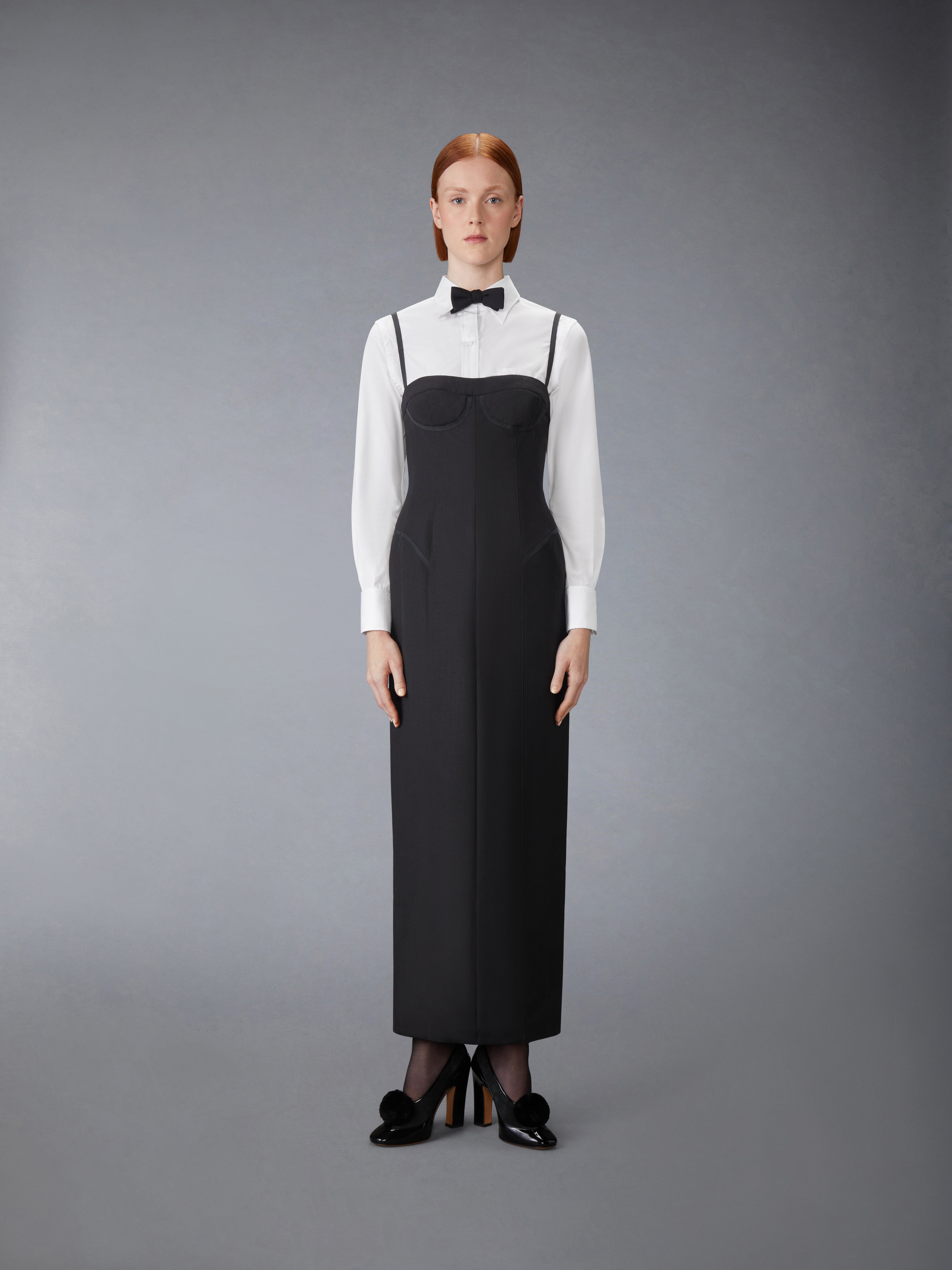 2-ply fresco tipping corset pencil dress | Thom Browne
