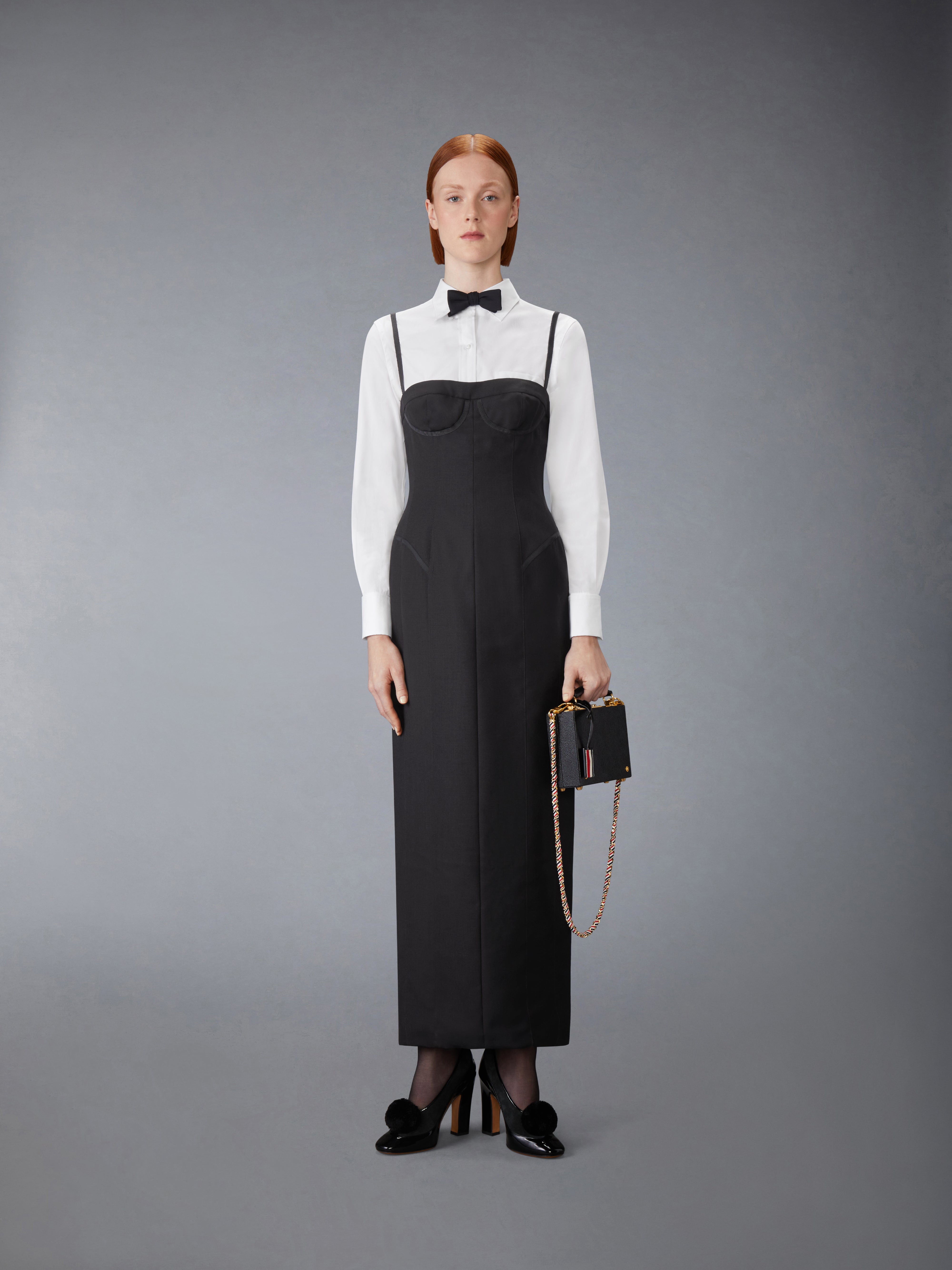 2-Ply Fresco Tipping Corset Pencil Dress | Thom Browne
