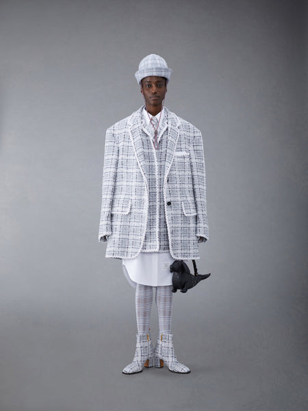 Chenille Tweed Crochet Pearl Bal Collar Dress MED GREY