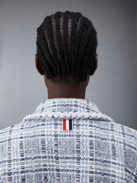 Chenille Tweed Crochet Pearl Bal Collar Dress MED GREY