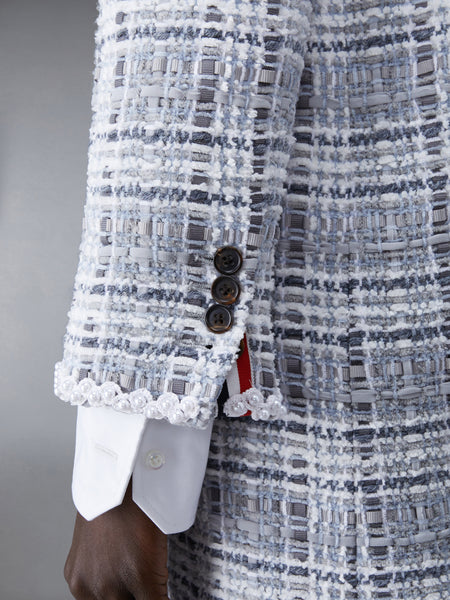 Chenille Tweed Crochet Pearl Bal Collar Dress MED GREY