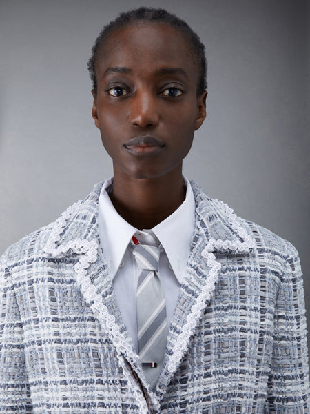 Chenille Tweed Crochet Pearl Bal Collar Dress MED GREY