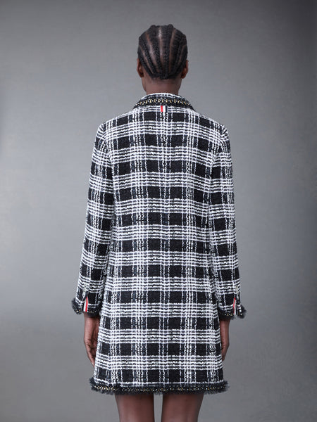 Prince of Wales Chenille Tweed Tuft and Pearl Chesterfield Dress BLACK