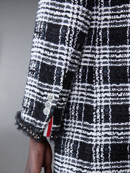 Prince of Wales Chenille Tweed Tuft and Pearl Chesterfield Dress BLACK