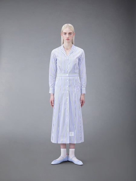 STRIPE POPLIN MIDI A-LINE SHIRTDRESS NAVY