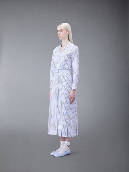 STRIPE POPLIN MIDI A-LINE SHIRTDRESS NAVY