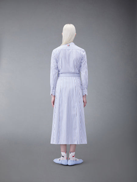 STRIPE POPLIN MIDI A-LINE SHIRTDRESS NAVY