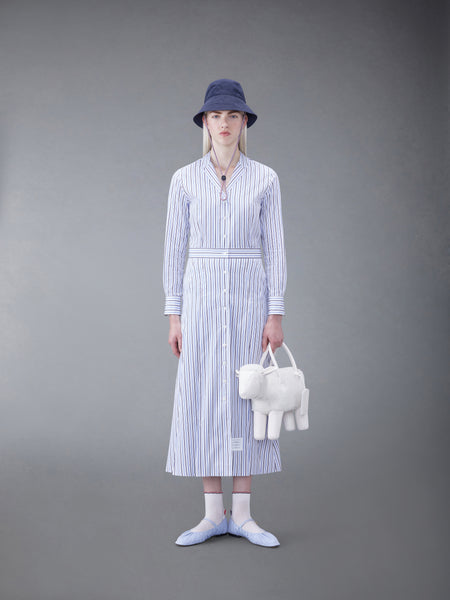 STRIPE POPLIN MIDI A-LINE SHIRTDRESS NAVY
