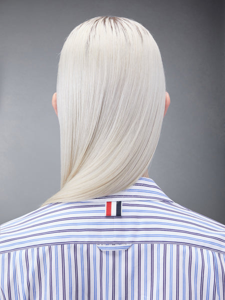 STRIPE POPLIN MIDI A-LINE SHIRTDRESS NAVY