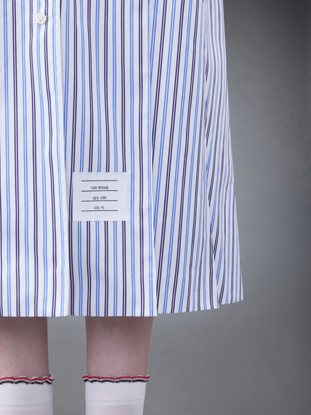 STRIPE POPLIN MIDI A-LINE SHIRTDRESS NAVY