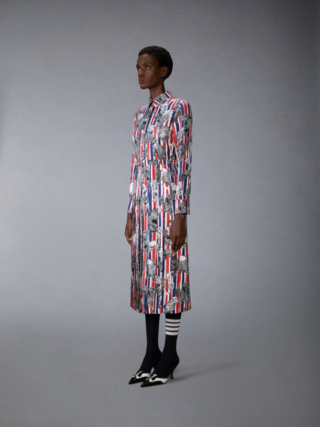 SILK TWILL HECTOR PLEATED DRESS RWBWHT