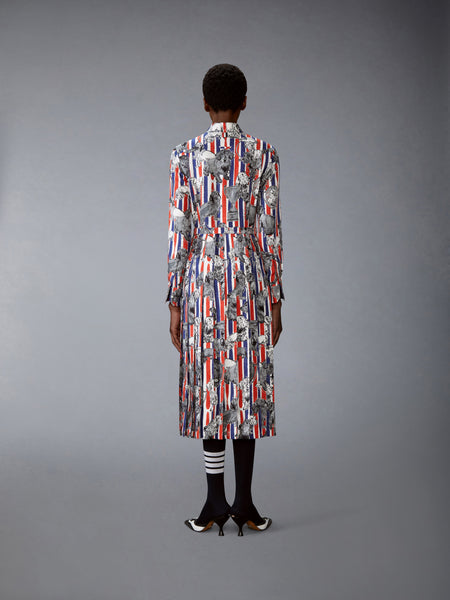 SILK TWILL HECTOR PLEATED DRESS RWBWHT