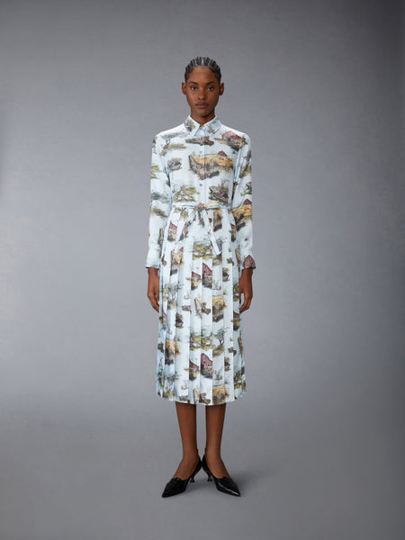SCENIC TOILE SILK TWILL PLEATED SHIRTDRESS
