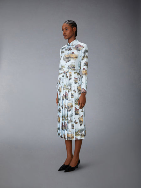 SCENIC TOILE SILK TWILL PLEATED SHIRTDRESS