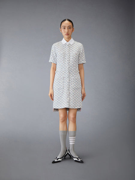 SEQUIN TWEED PATCH POCKET DRESS MED GREY