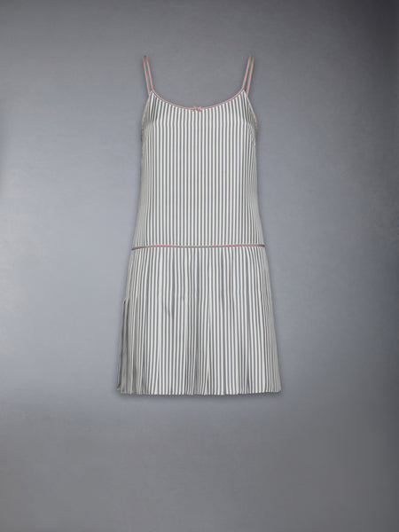 SILK TWILL MINI PLEATED SLIP DRESS MED GREY