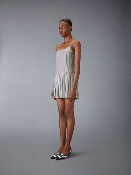 SILK TWILL MINI PLEATED SLIP DRESS MED GREY