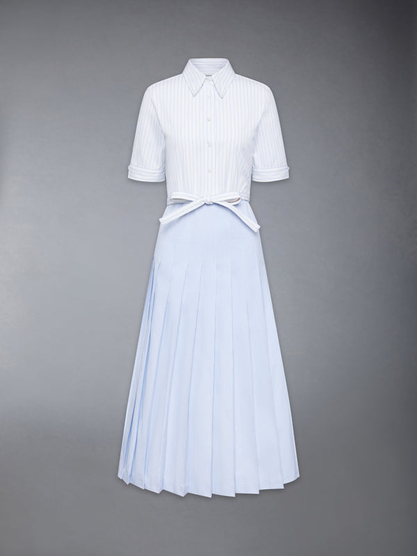 PINSTRIPE POPLIN BELTED PLEATED SHIRTDRESS - featured image