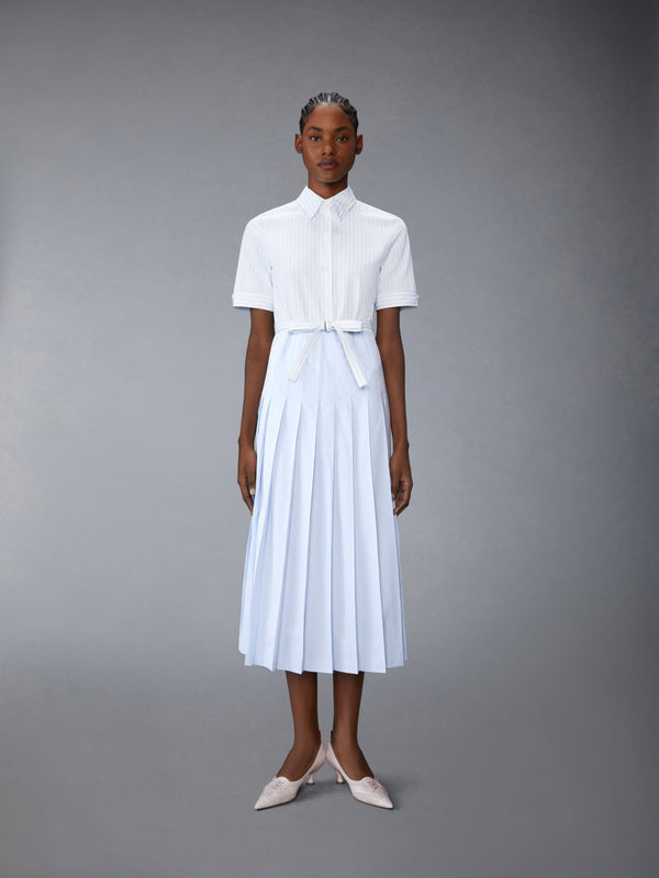 PINSTRIPE POPLIN BELTED PLEATED SHIRTDRESS - image 1
