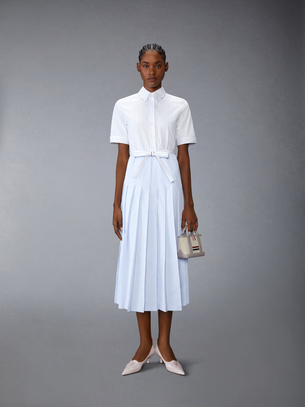 PINSTRIPE POPLIN BELTED PLEATED SHIRTDRESS - image 4