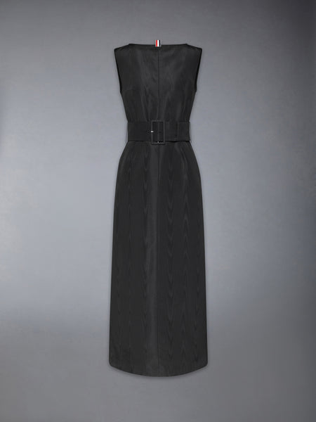 SILK MOIRE BOAT NECK COLUMN DRESS