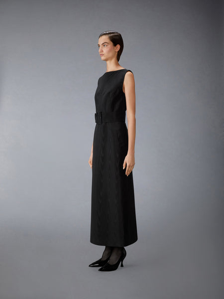 SILK MOIRE BOAT NECK COLUMN DRESS